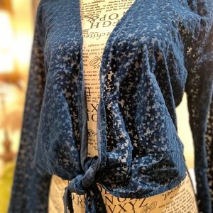 Wild Fable Medium Floral bolero jacket teal blue green dark moody soft sheer